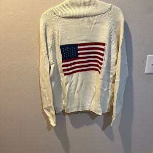 Cream Cardigan Sweater with Flag Design